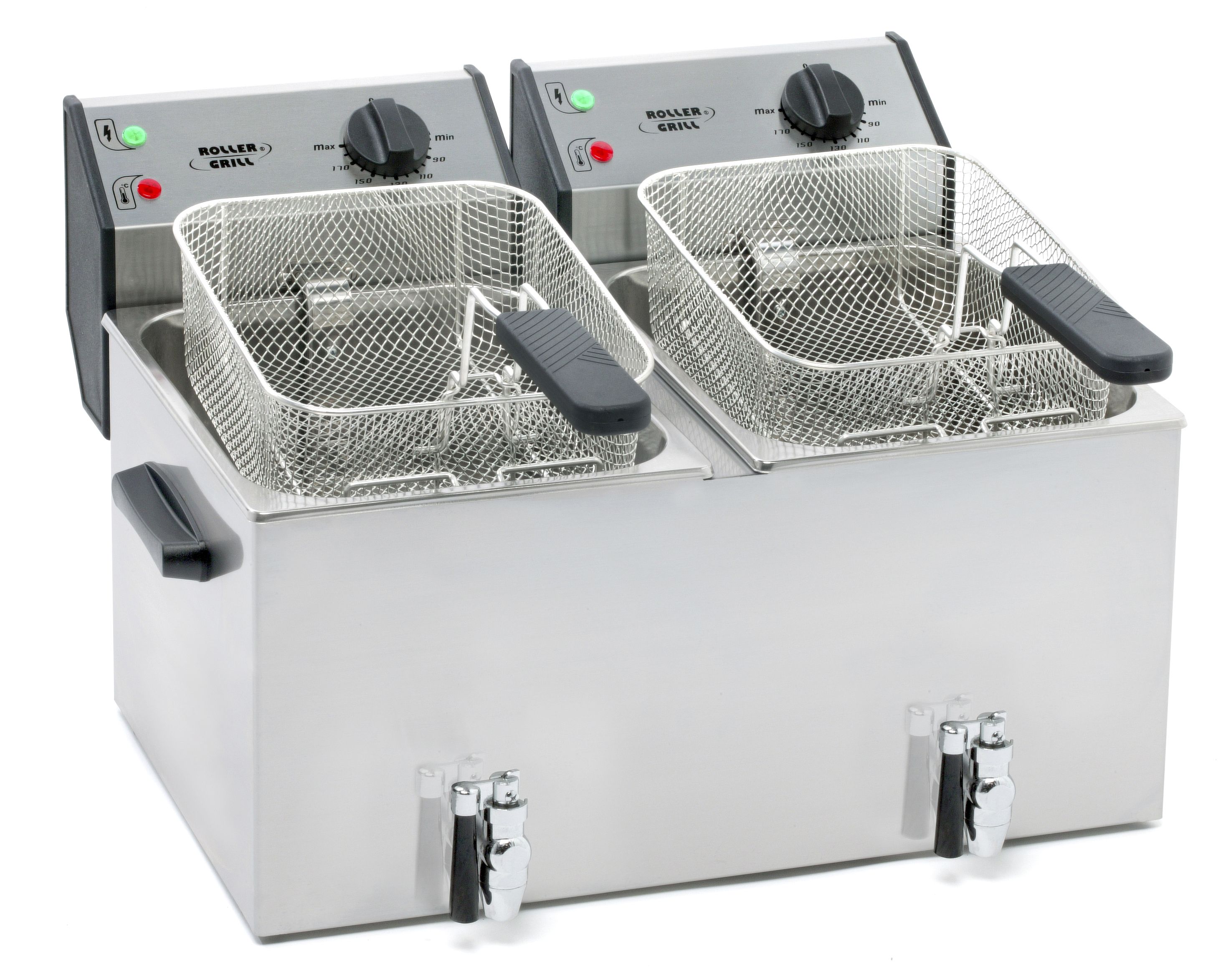  ROLLER GRILL Fritteuse mit 2 Becken 8,0 Liter - 3,6 KW mit Ablasshahn