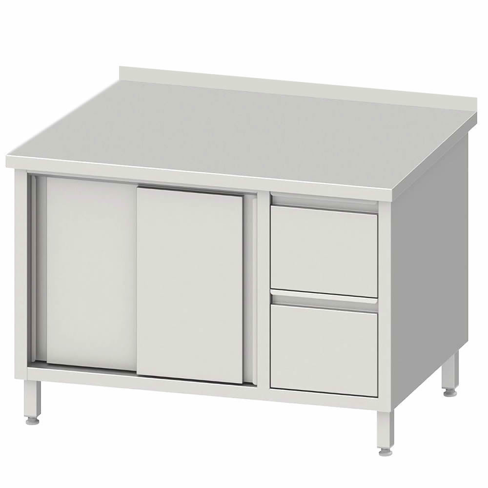 Arbeitsschrank mit 2 Schiebetüren 200x70x85cm, 2 Schubladen rechts, mit Aufkantung