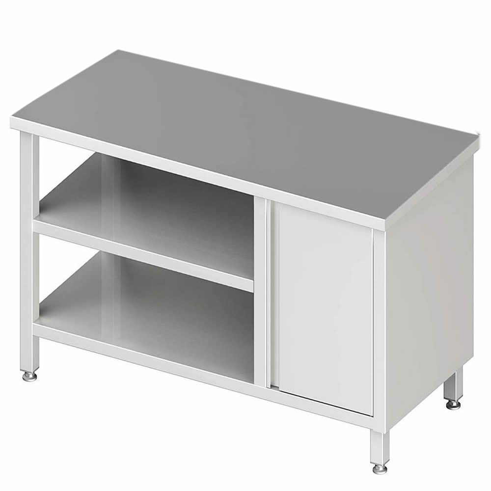 Arbeitstisch mit 2 Boden, 280x60x85cm, mit Flügeltürschrank rechts