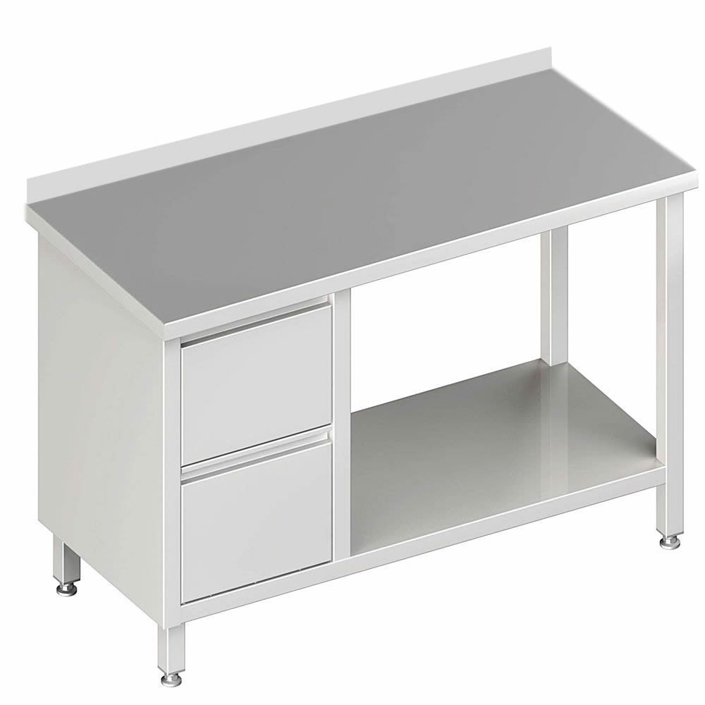 Arbeitstisch mit Boden, 280x60x85cm, 2 Schubladen links, mit Aufkantung Arbeitstisch mit Boden, 280x60x85cm, 2 Schubladen links, mit Aufkantung