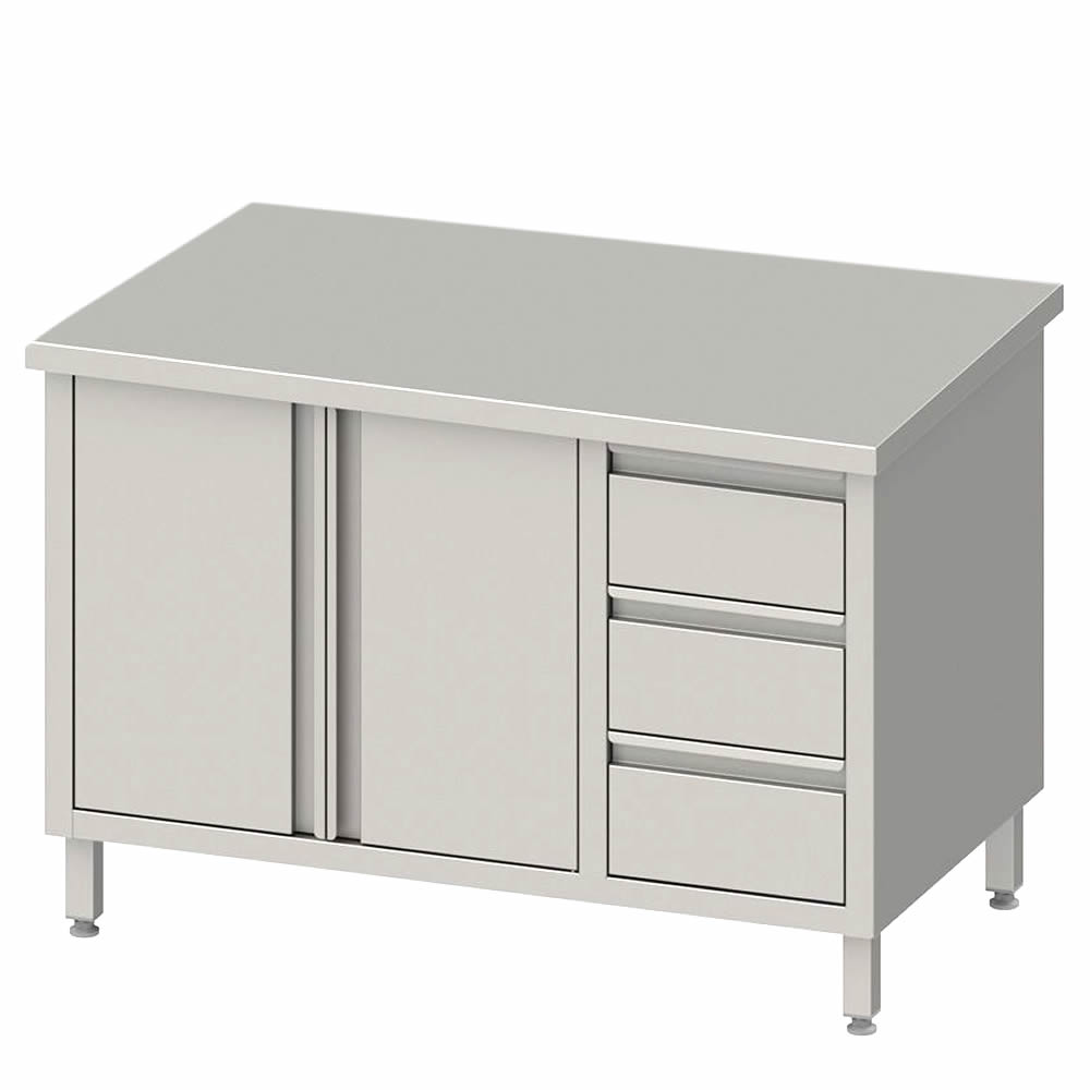 Arbeitsschrank mit 2 Flügeltüren 200x70x85cm, 3 Schubladen rechts Arbeitsschrank mit 2 Flügeltüren 200x70x85cm, 3 Schubladen rechts