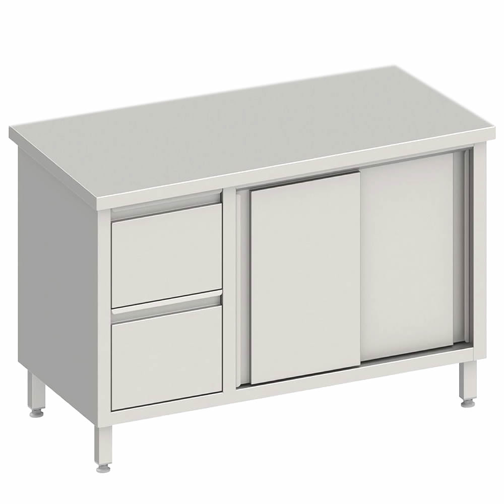 Arbeitsschrank mit 2 Schiebetüren, 200x60x85cm, 2 Schubladen links