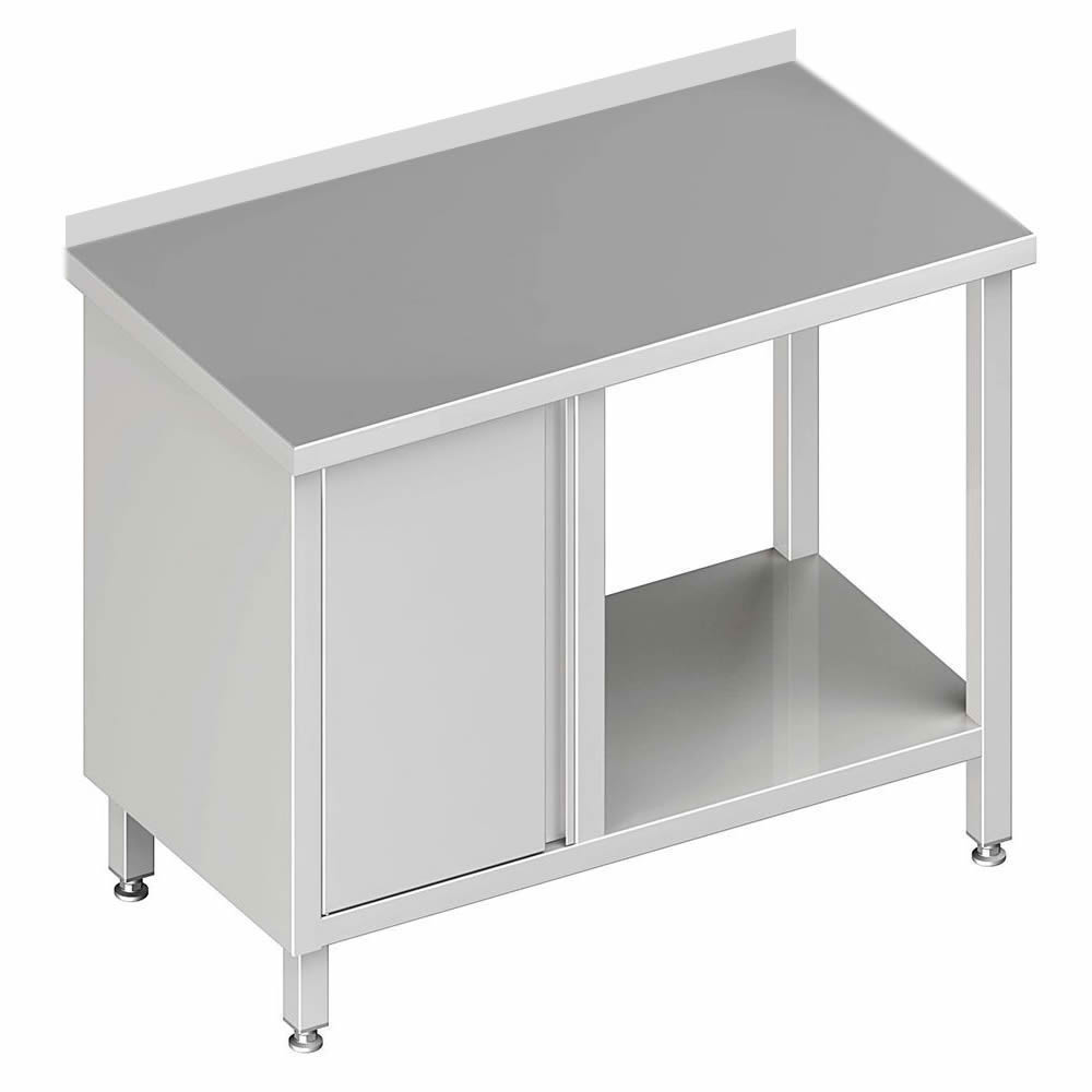 Arbeitstisch mit Boden, 280x60x85cm, mit Schrank links, mit Aufkantung Arbeitstisch mit Boden, 280x60x85cm, mit Schrank links, mit Aufkantung