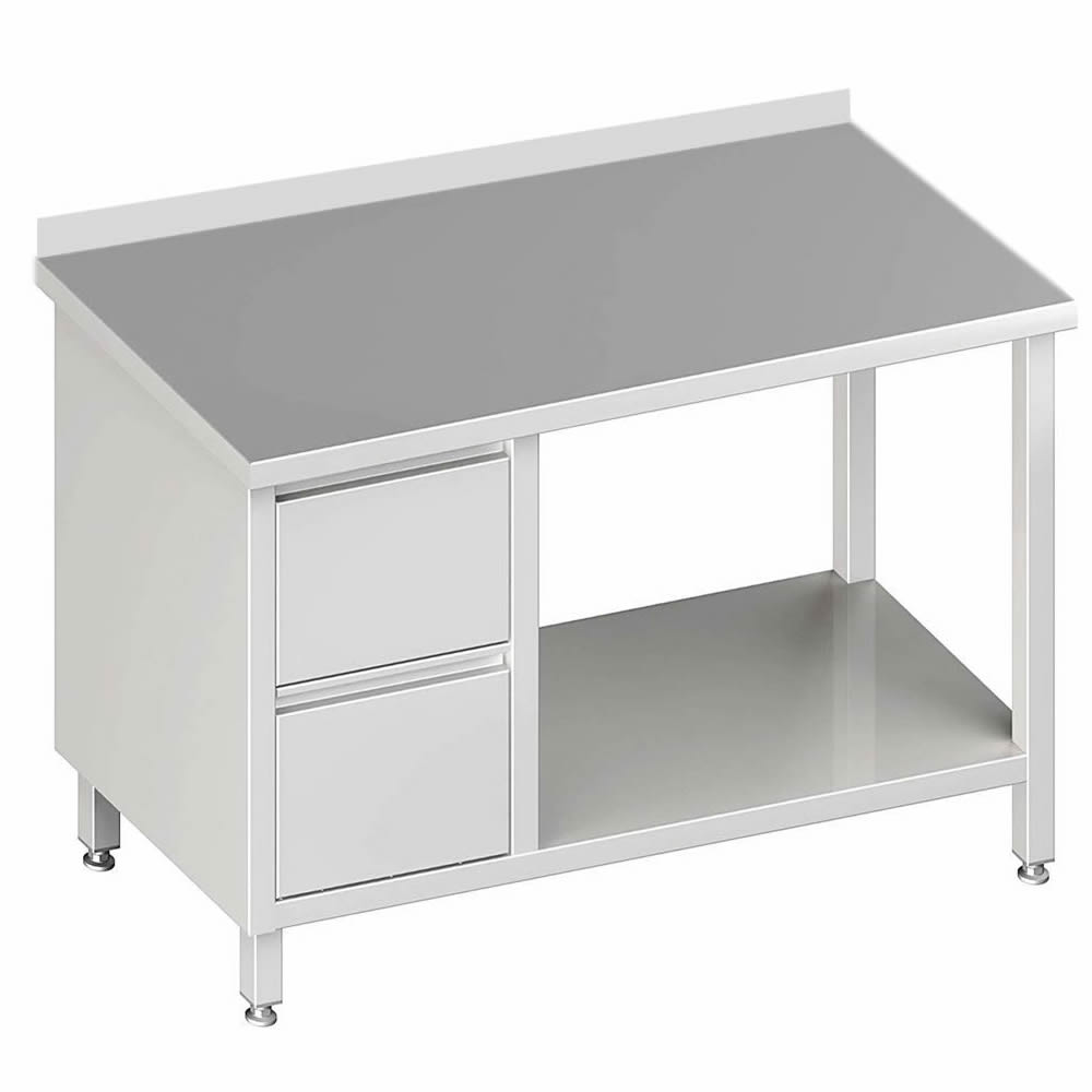 Arbeitstisch mit Boden, 80x70x85cm, 2 Schubladen links, mit Aufkantung