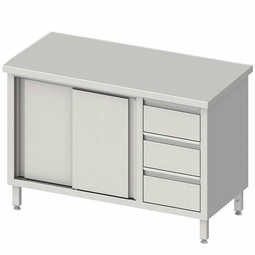 Arbeitsschrank mit 2 Schiebetüren, 200x60x85cm, 3 Schubladenblock rechts Arbeitsschrank mit 2 Schiebetüren, 200x60x85cm, 3 Schubladenblock rechts