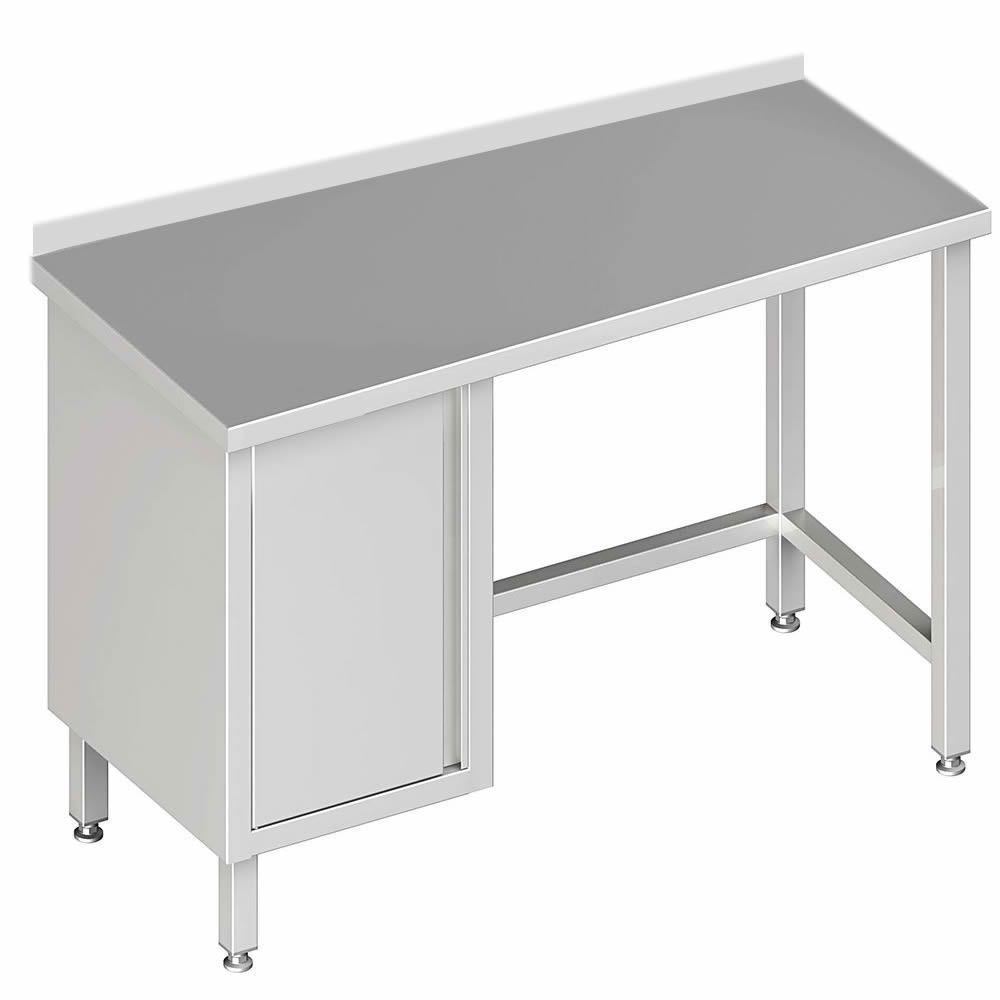 Arbeitstisch ohne Boden, 280x70x85cm, mit Flügeltürschrank links, mit Aufkantung Arbeitstisch ohne Boden, 280x70x85cm, mit Flügeltürschrank links, mit Aufkantung