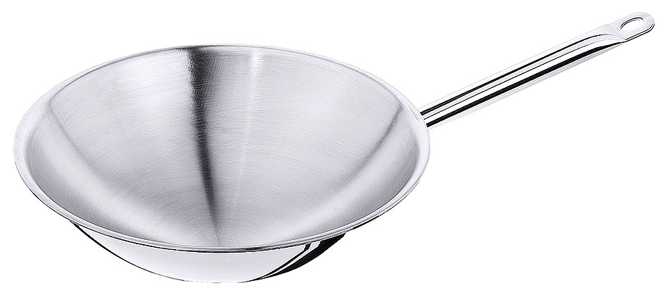 Wok ∅ 36,0 cm, aus Edelstahl, Boden rund Wok ∅ 36,0 cm, aus Edelstahl, Boden rund