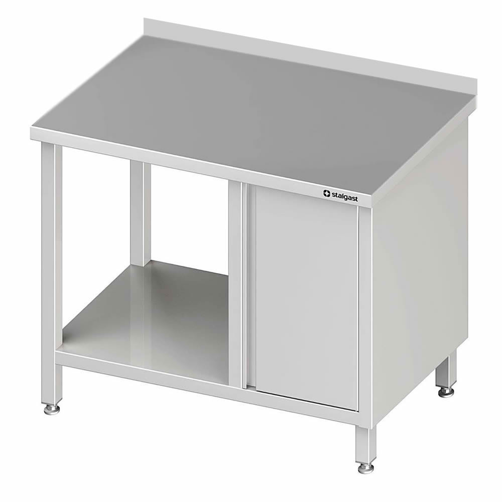 Arbeitstisch mit Boden, 280x70x85cm, mit Flügeltürschrank rechts, mit Aufkantung Arbeitstisch mit Boden, 280x70x85cm, mit Flügeltürschrank rechts, mit Aufkantung