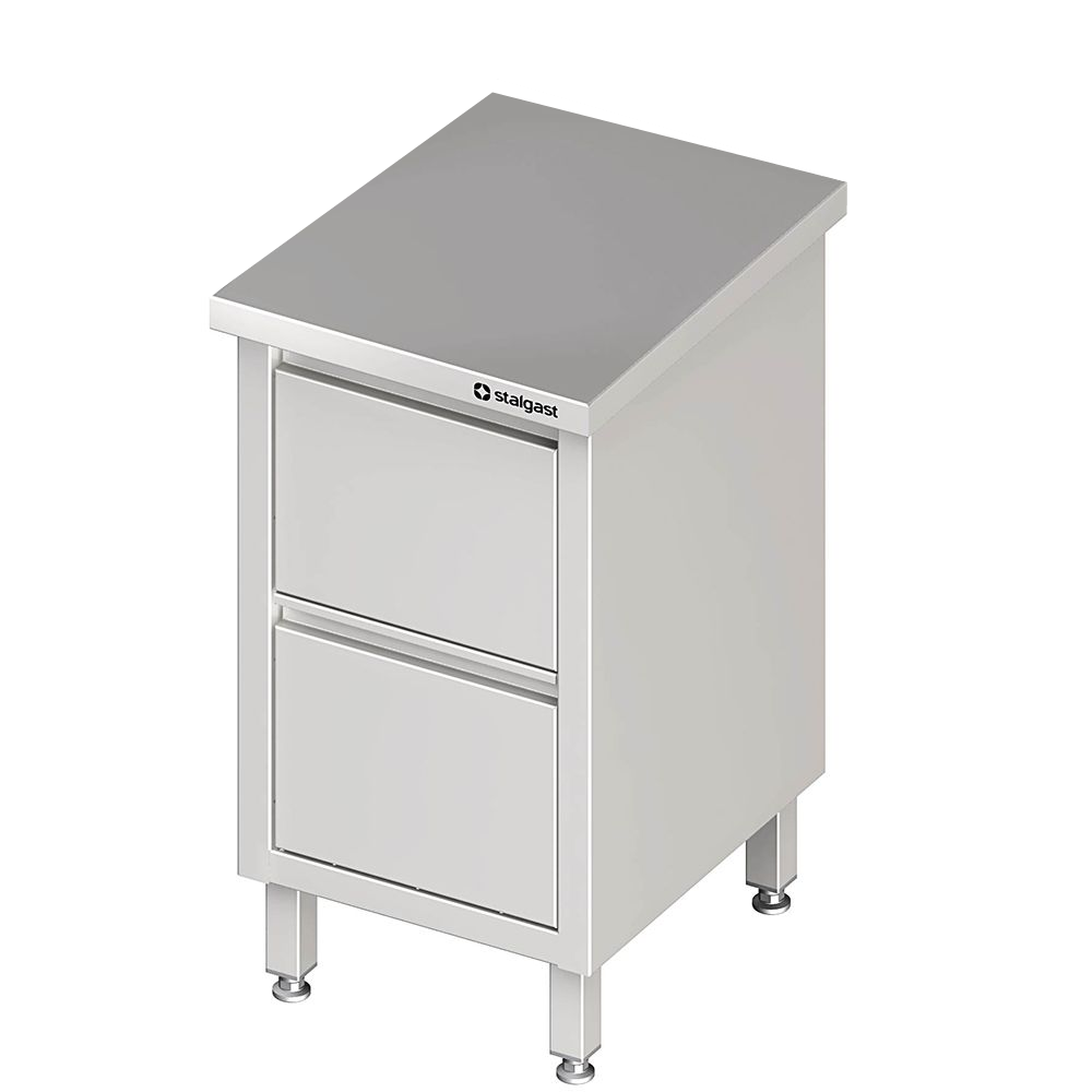 Schubladenschrank mit 2 Schubladen, 450x600x850 mm, ohne Aufkantung, verschweißt Schubladenschrank mit 2 Schubladen, 450x600x850 mm, ohne Aufkantung, verschweißt