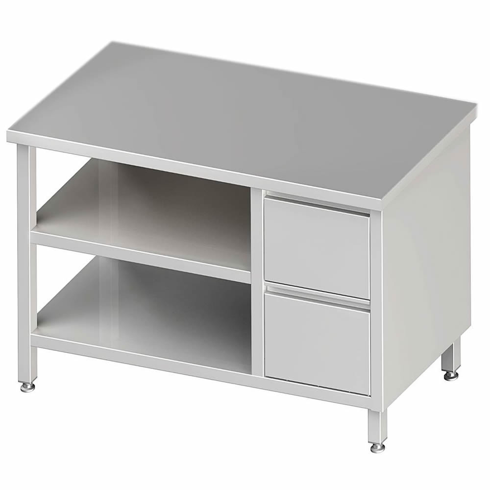 Arbeitstisch mit 2 Böden, 280x70x85cm, 2 Schubladen rechts