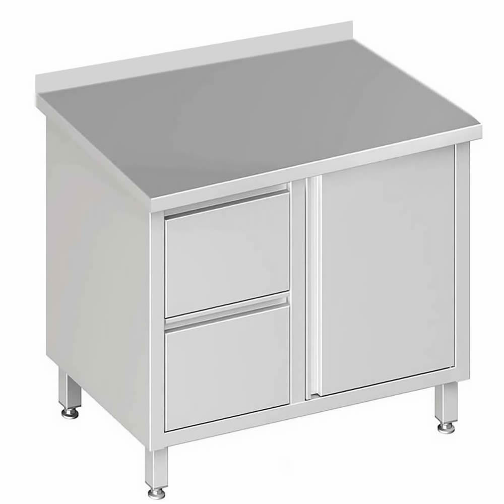 Arbeitsschrank mit 2 Flügeltüren 80x70x85cmm, 2 Schubladen links, mit Aufkantung Arbeitsschrank mit 2 Flügeltüren 80x70x85cmm, 2 Schubladen links, mit Aufkantung