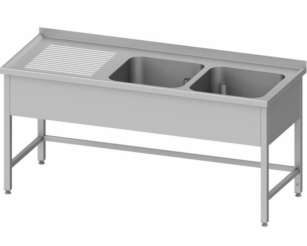 Spültisch ohne Grundboden, 1600x600x850 mm, mit zwei Becken rechts, mit Aufkantung, verschweißt Spültisch ohne Grundboden, 1600x600x850 mm, mit zwei Becken rechts, mit Aufkantung, verschweißt