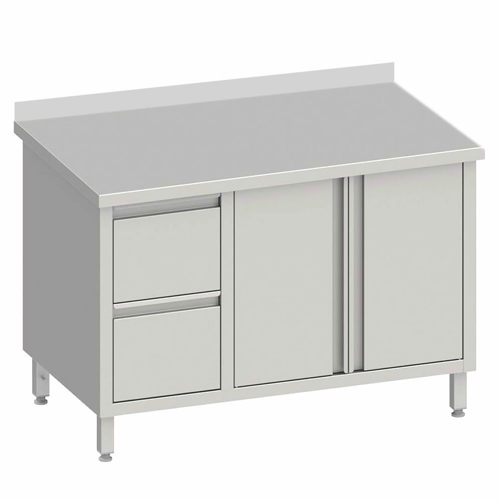 Arbeitsschrank mit 2 Flügeltüren, 110x60x85cm, 2 Schubladen links, mit Aufkantung