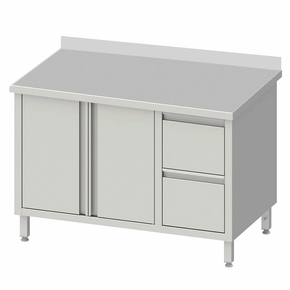 Arbeitsschrank mit 2 Flügeltüren, 190x60x85cm, 2 Schubladen rechts, mit Aufkantung Arbeitsschrank mit 2 Flügeltüren, 190x60x85cm, 2 Schubladen rechts, mit Aufkantung