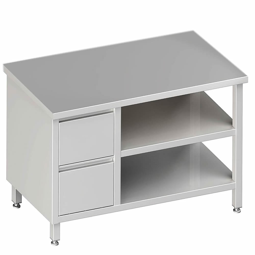 Arbeitstisch mit 2 Böden, 280x70x85cm, 2 Schubladen links