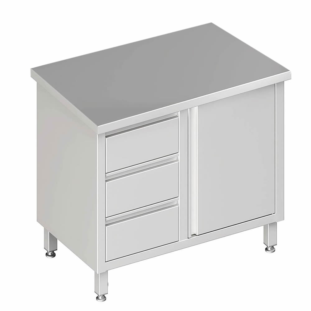 Arbeitsschrank mit 1 Flügeltür 80x60x85cm, 3 Schubladen links