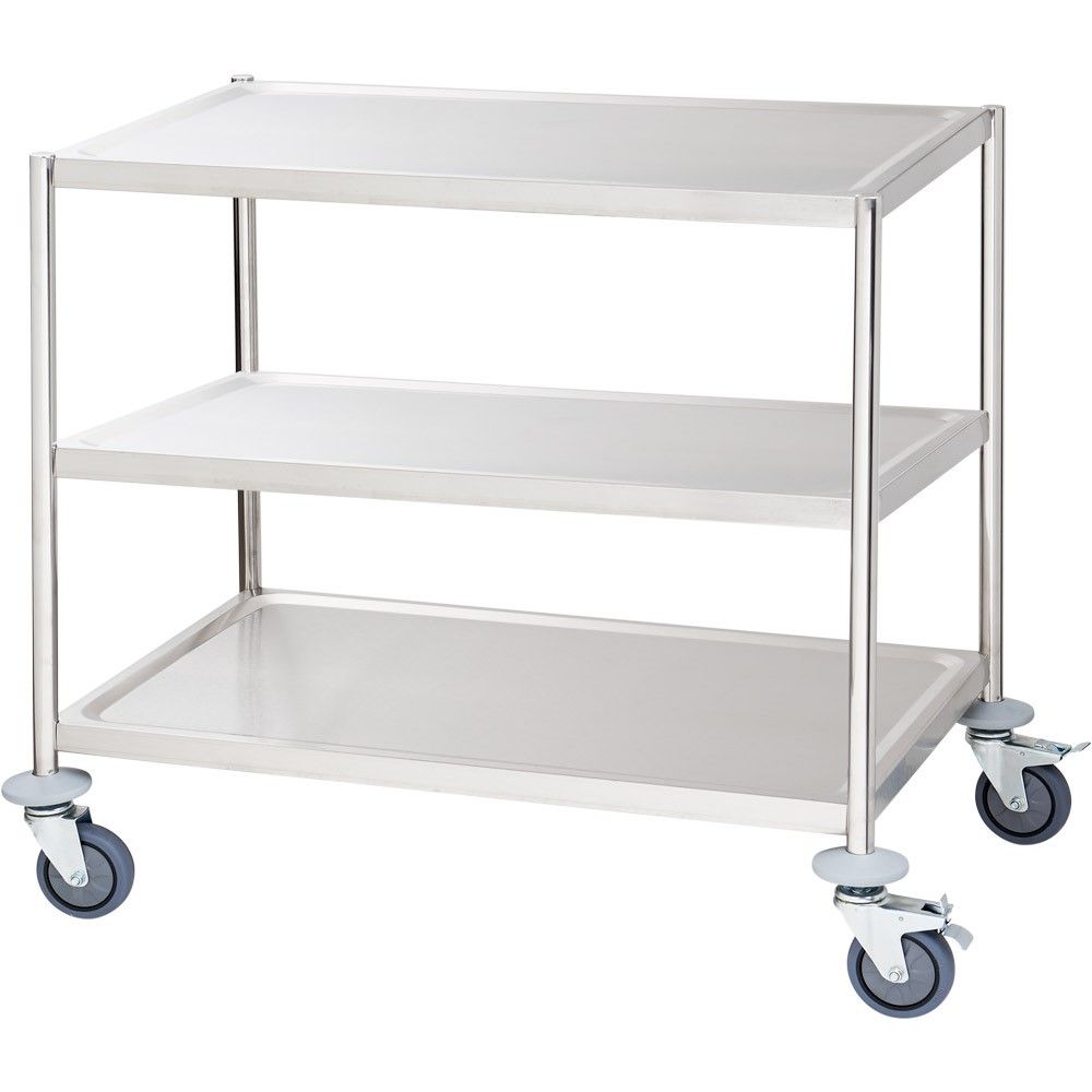 Servierwagen aus Edelstahl, mit drei Borden je 80x50cm, ohne Griff Servierwagen aus Edelstahl, mit drei Borden je 80x50cm, ohne Griff