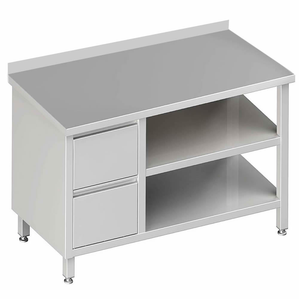 Arbeitstisch mit 2 Böden, 280x60x85cm, 2 Schubladen links, mit Aufkantung Arbeitstisch mit 2 Böden, 280x60x85cm, 2 Schubladen links, mit Aufkantung