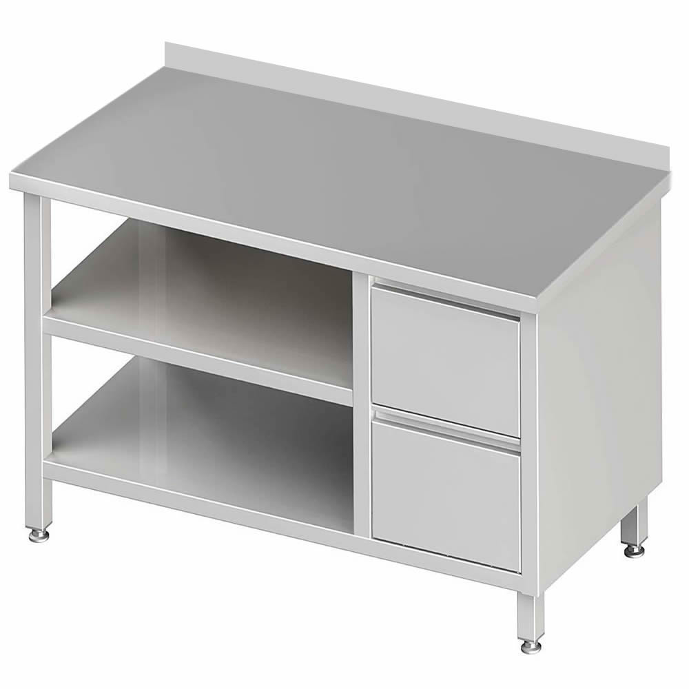 Arbeitstisch mit 2 Böden, 280x60x85cm, 2 Schubladen rechts, mit Aufkantung