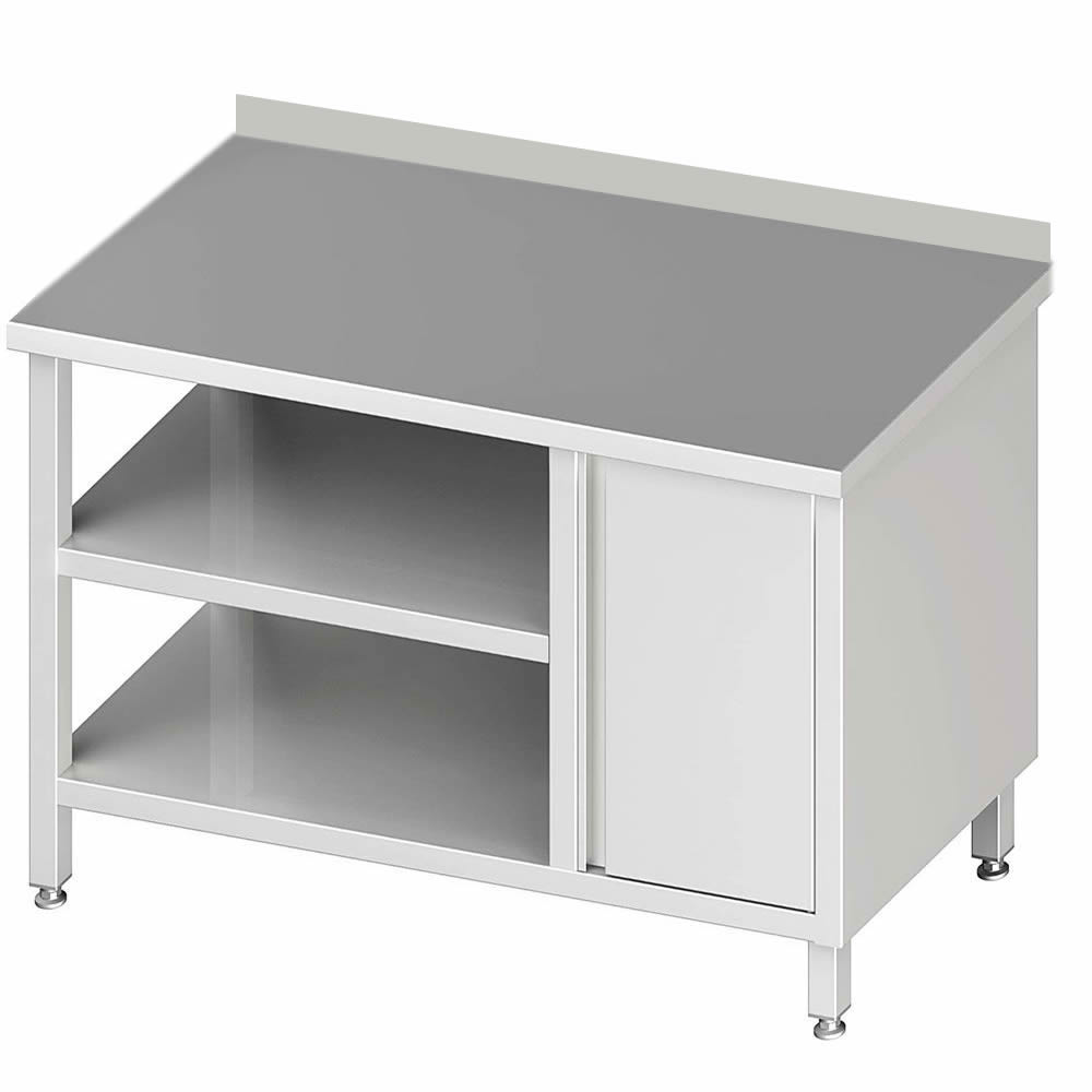 Arbeitstisch mit 2 Böden, 80x70x85cm, mit Flügeltürschrank rechts, mit Aufkantung