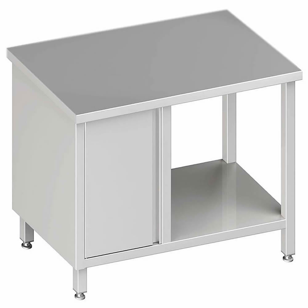 Arbeitstisch mit Boden, 280x70x85cm, mit Flügeltürschrank links Arbeitstisch mit Boden, 280x70x85cm, mit Flügeltürschrank links