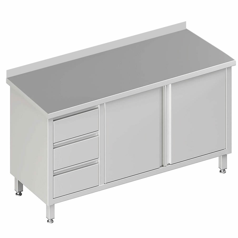 Arbeitsschrank mit 2 Flügeltüren 190x60x85cm, 3 Schubladenlinks, mit Aufkantung