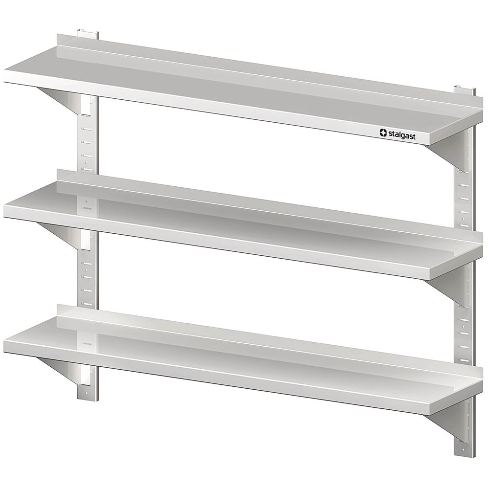 Dreifach-Wandbord mit Konsolen, und Wandschienen, 1300x300x930 mm, höhenverstellbar, verschweißt Dreifach-Wandbord mit Konsolen, und Wandschienen, 1300x300x930 mm, höhenverstellbar, verschweißt