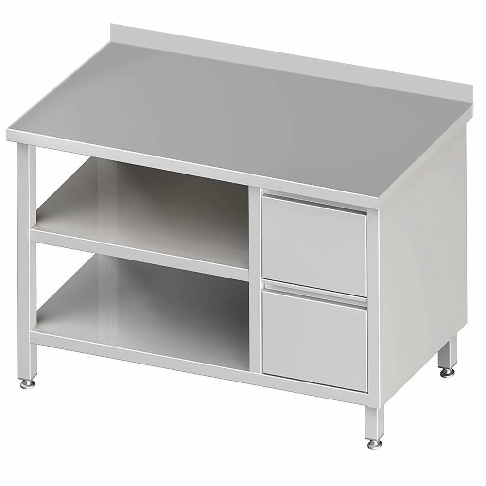 Arbeitstisch mit 2 Böden, 280x70x85cm, 2 Schubladen rechts, mit Aufkantung