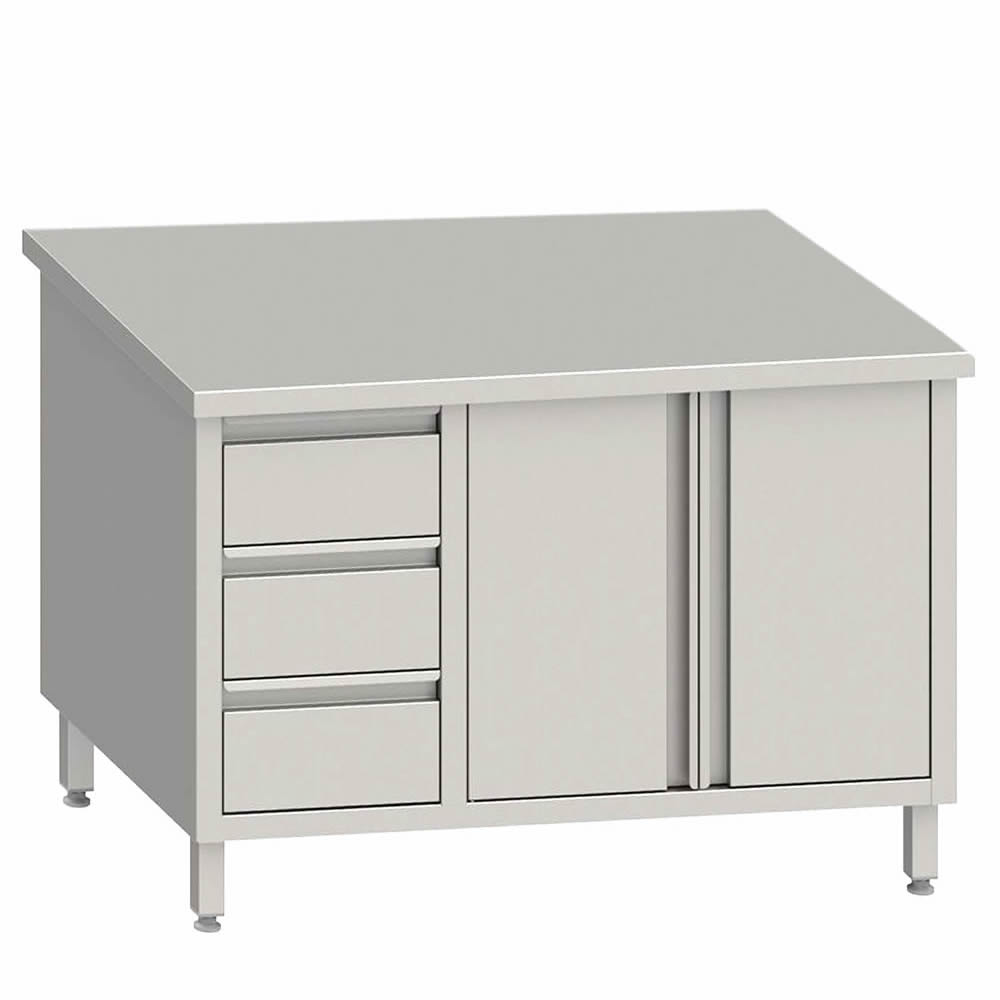 Arbeitsschrank mit 2 Flügeltüren 200x70x85cm, 3 Schubladen links Arbeitsschrank mit 2 Flügeltüren 200x70x85cm, 3 Schubladen links