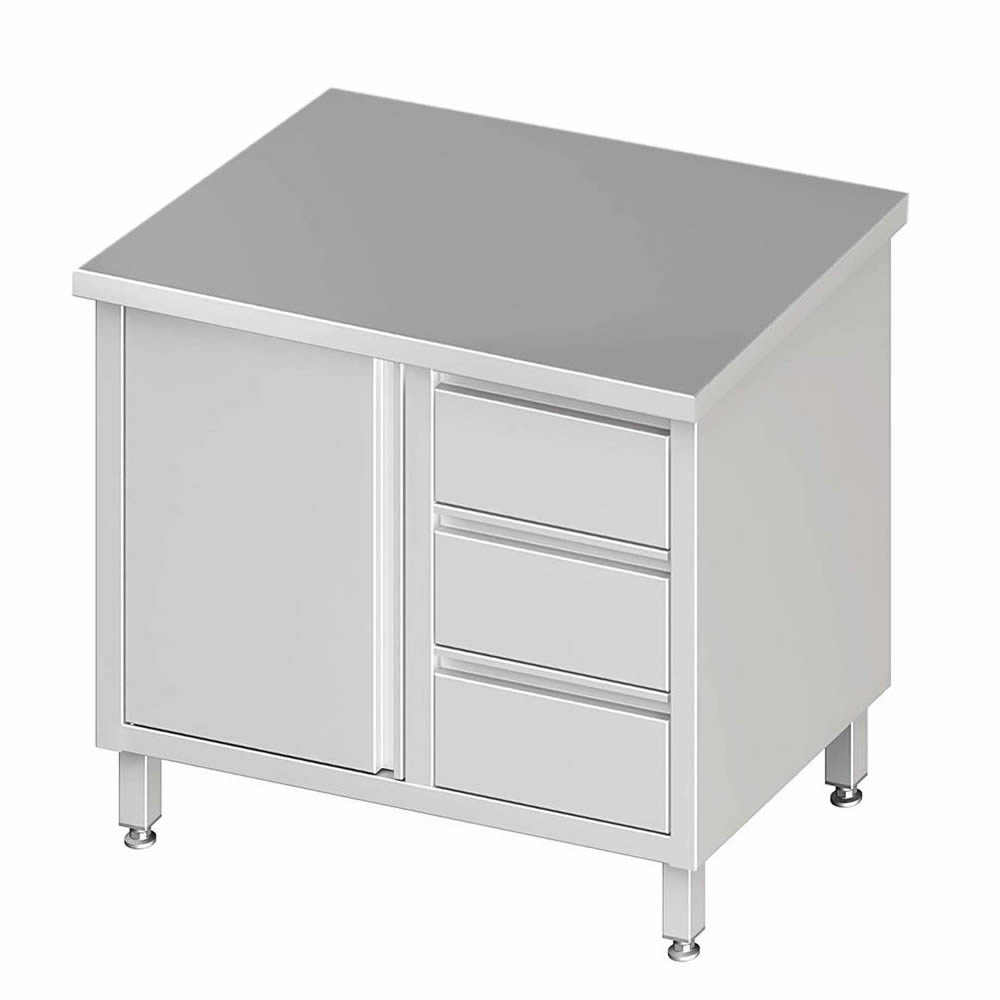 Arbeitsschrank mit 1 Flügeltür 100x70x85cm, 3 Schubladen rechts Arbeitsschrank mit 1 Flügeltür 100x70x85cm, 3 Schubladen rechts