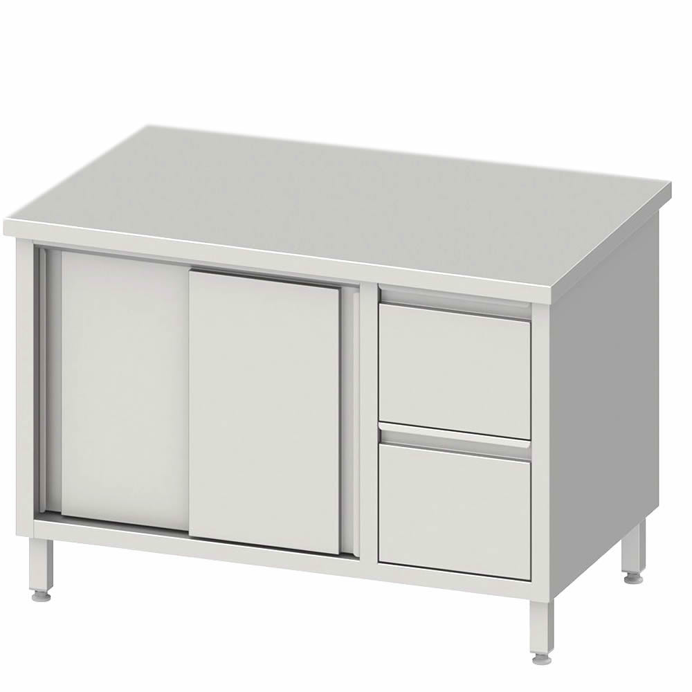 Arbeitsschrank mit 2 Schiebetüren, 200x60x85cm, 2 Schubladen rechts Arbeitsschrank mit 2 Schiebetüren, 200x60x85cm, 2 Schubladen rechts