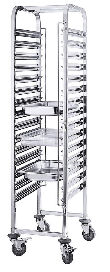 Regalwagen aus Edelstahl für 15 Behälter GN 1/1 Regalwagen aus Edelstahl für 15 Behälter GN 1/1