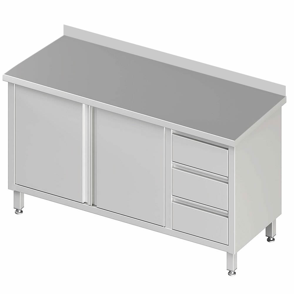 Arbeitsschrank mit 2 Flügeltüren 190x60x85cm, 3 Schubladen rechts, mit Aufkantung