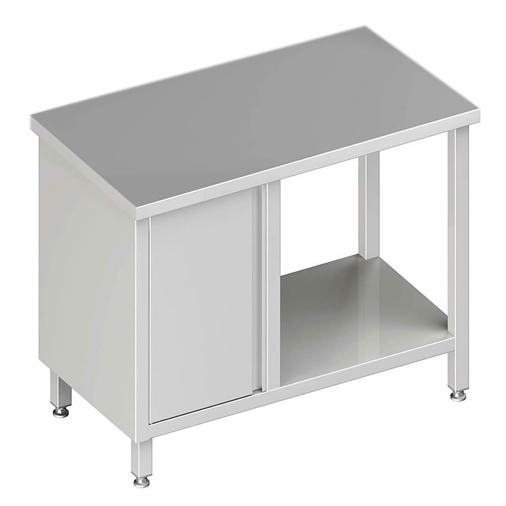 Arbeitstisch mit Boden, 280x60x85cm, mit Flügeltürschrank links Arbeitstisch mit Boden, 280x60x85cm, mit Flügeltürschrank links