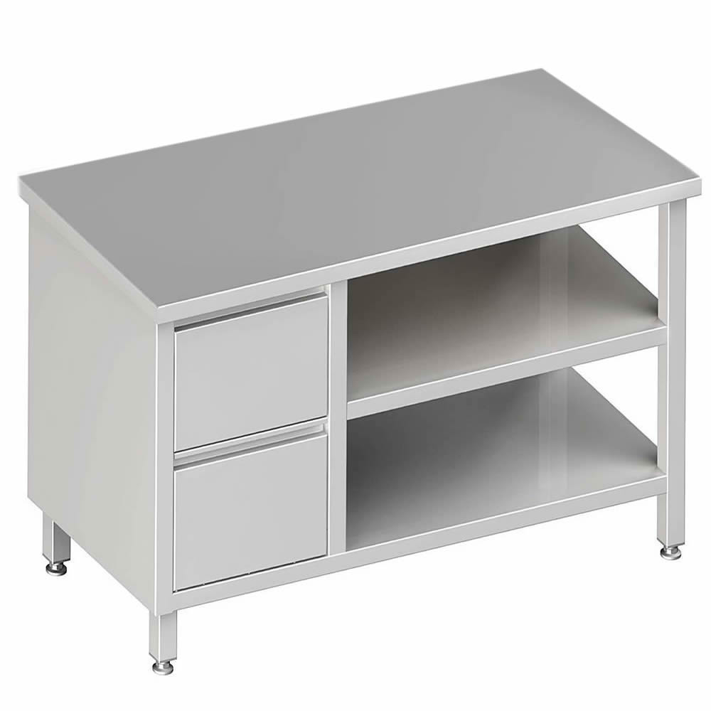 Arbeitstisch mit 2 Böden, 280x60x85cm, 2 Schubladen links