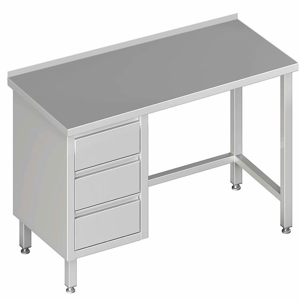 Arbeitstisch o. Boden, 210x60x85cm, 3 Schubladen links, mit Aufkantung Arbeitstisch o. Boden, 210x60x85cm, 3 Schubladen links, mit Aufkantung