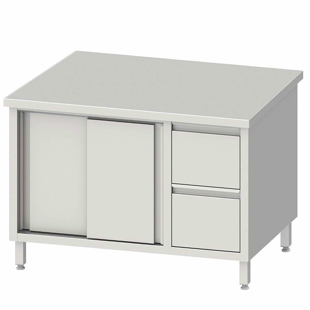 Arbeitsschrank mit 2 Schiebetüren, 200x70x85cm, 2 Schubladen rechts Arbeitsschrank mit 2 Schiebetüren, 200x70x85cm, 2 Schubladen rechts