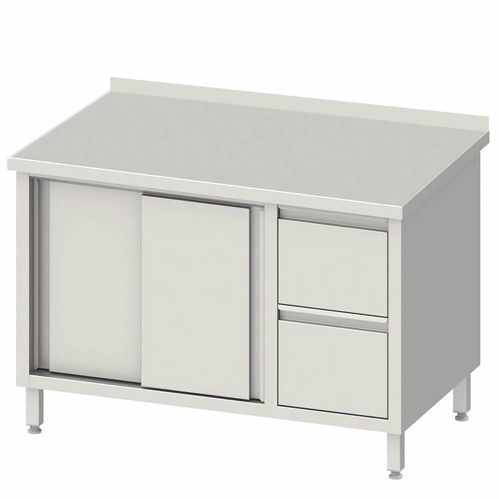 Arbeitsschrank mit 2 Schiebetüren, 200x60x85cm, 2 Schubladen rechts, mit Aufkantung