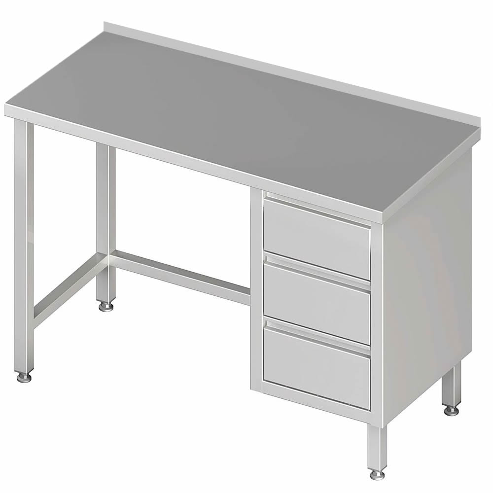 Arbeitstisch o. Boden, 210x60x85cm, 3 Schubladen rechts, mit Aufkantung Arbeitstisch o. Boden, 210x60x85cm, 3 Schubladen rechts, mit Aufkantung