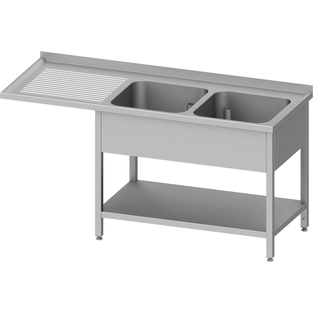 Spültisch mit Grundboden, 1600x600x900 mm, mit zwei Becken rechts, mit Aufkantung Spültisch mit Grundboden, 1600x600x900 mm, mit zwei Becken rechts, mit Aufkantung