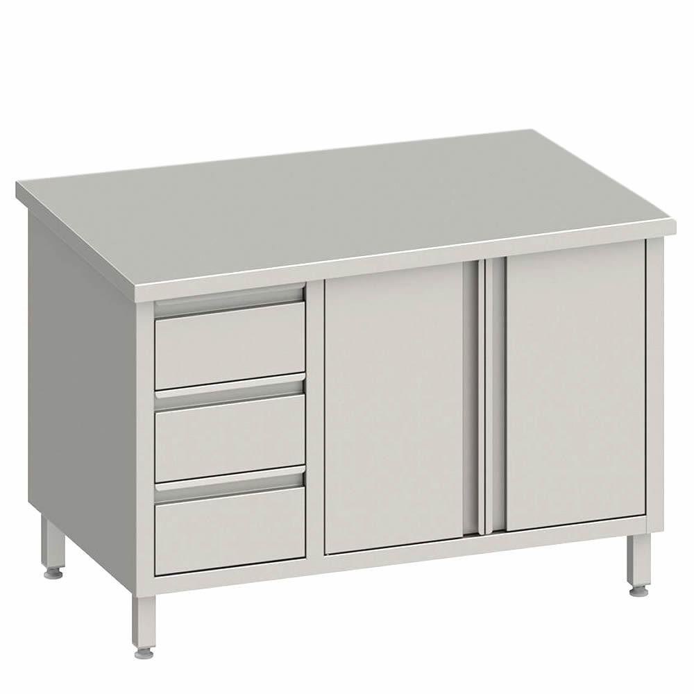 Arbeitsschrank mit 2 Flügeltüren 170x60x85cm, 3 Schubladen links