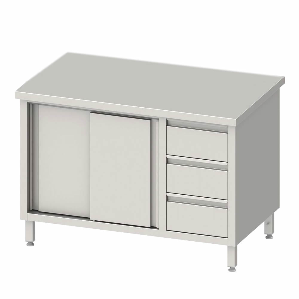 Arbeitsschrank mit 2 Schiebetüren, 200x70x85cm, 3 Schubladen rechts Arbeitsschrank mit 2 Schiebetüren, 200x70x85cm, 3 Schubladen rechts