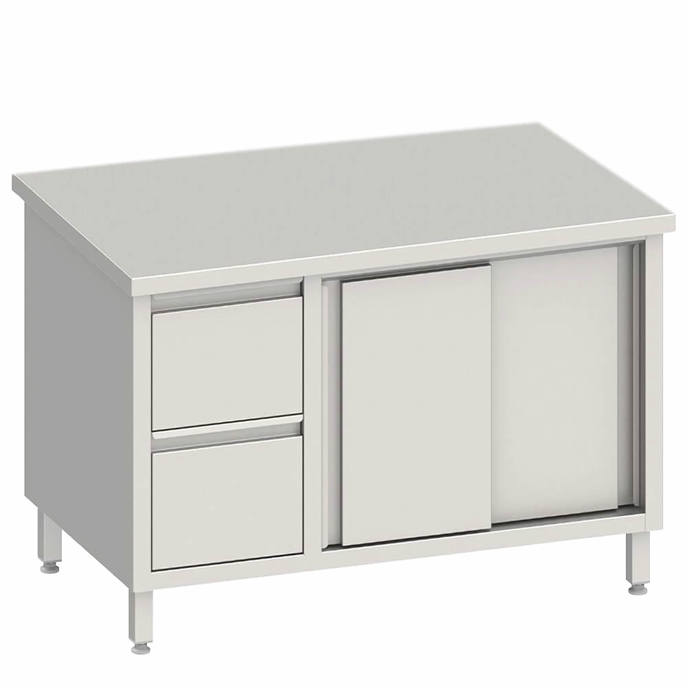 Arbeitsschrank 2 Schiebetüren 200x70x85cm, 2 Schubladen links Arbeitsschrank 2 Schiebetüren 200x70x85cm, 2 Schubladen links