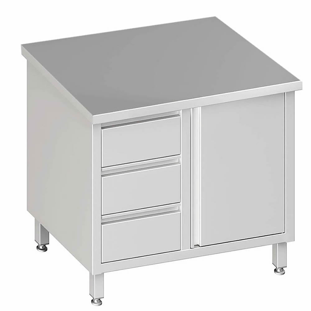 Arbeitsschrank mit 1 Flügeltür, 100x70x85cm, 3 Schubladen links