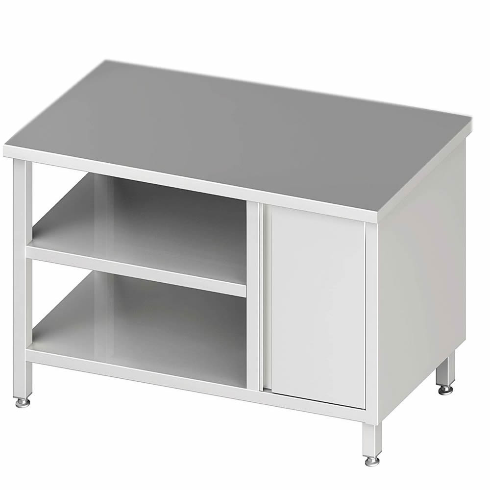 Arbeitstisch mit 2 Böden, 280x70x85cm, mit Flügeltürschrank rechts Arbeitstisch mit 2 Böden, 280x70x85cm, mit Flügeltürschrank rechts