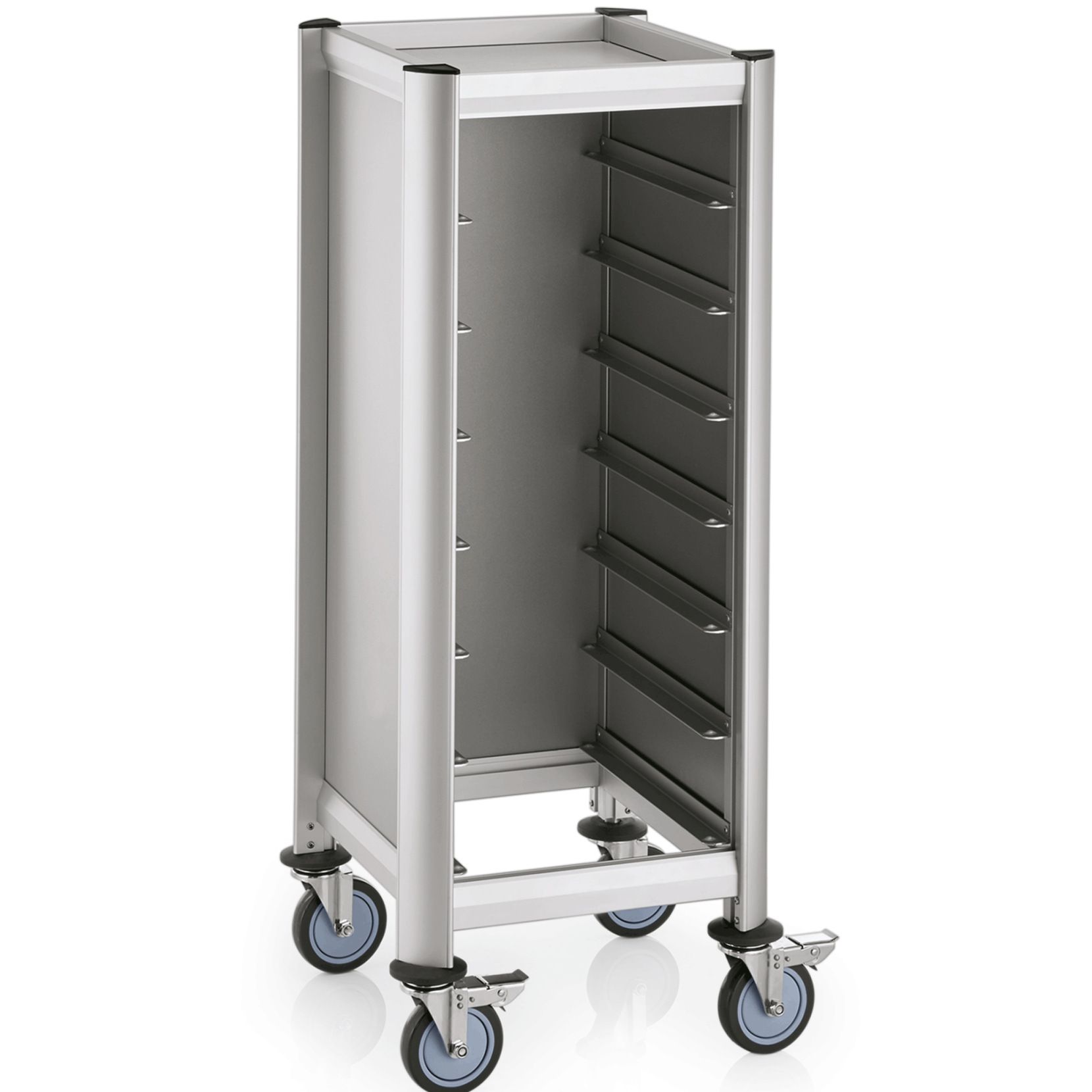 Tablettwagen für 7 Tabletts 45x35cm, silberfarben, Alu-Profile/MDF Tablettwagen für 7 Tabletts 45x35cm, silberfarben, Alu-Profile/MDF